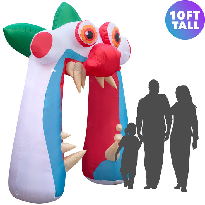 10ft Tall Halloween Clown Mouth Archway Lawn Inflatable, Bright Lights, Built-in Fan, and Included Stakes and Ropes