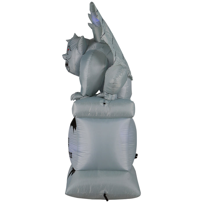 8ft Tall Halloween Perched Stone Gargoyle Lawn Inflatable, Bright Lights, Built-in Fan, and Included Stakes and Ropes