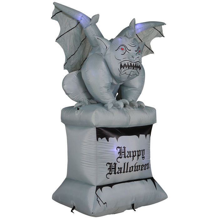 8ft Tall Halloween Perched Stone Gargoyle Lawn Inflatable, Bright Lights, Built-in Fan, and Included Stakes and Ropes