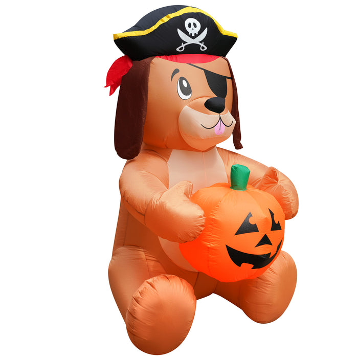 5ft Tall Halloween Trick or Treat Pirate Dog Lawn Inflatable, Bright Lights, Built-in Fan, and Included Stakes and Ropes