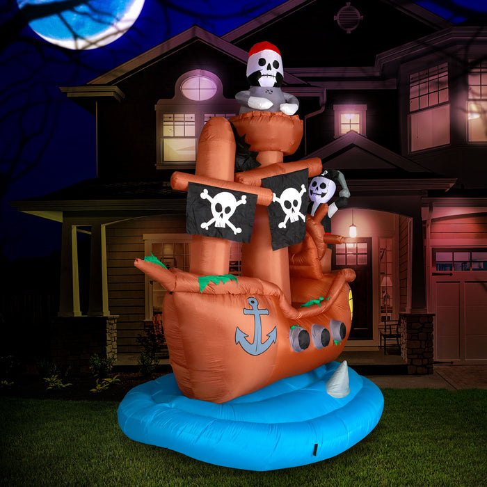 10ft Tall Halloween Ghost Pirate Ship Lawn Inflatable, Bright Lights, Built-in Fan, and Included Stakes and Ropes