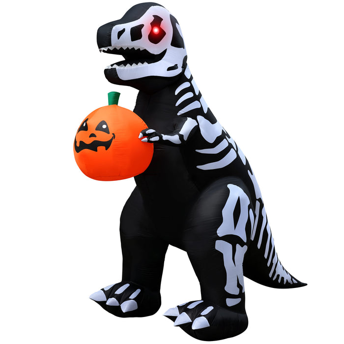 8ft Tall Halloween Skeleton T-rex Lawn Inflatable, Bright Lights, Built-in Fan, and Included Stakes and Ropes