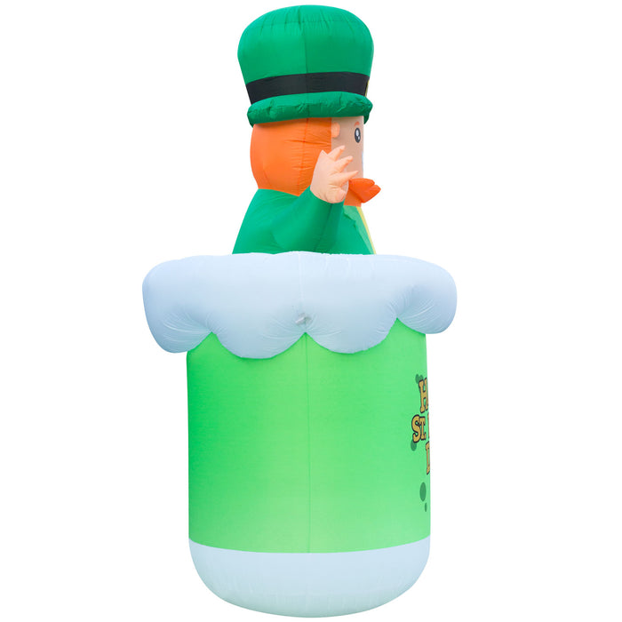 9ft Tall St. Patrick's Day Leprachaun in Beer Mug Lawn Inflatable, Bright Lights, Built-in Fan, and Included Stakes and Ropes