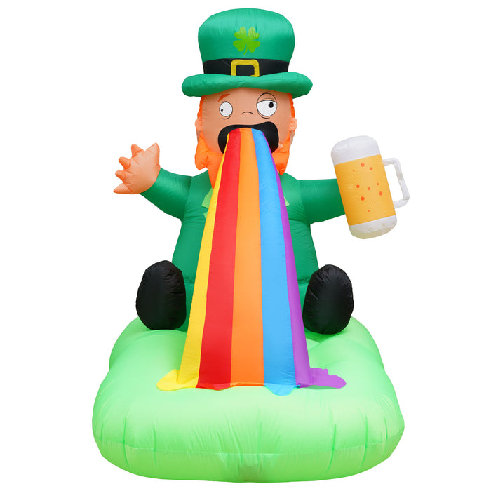 6ft Tall Saint Patrick's Day Puking Leprechaun Lawn Inflatable, Bright Lights, Built-in Fan, and Included Stakes and Ropes