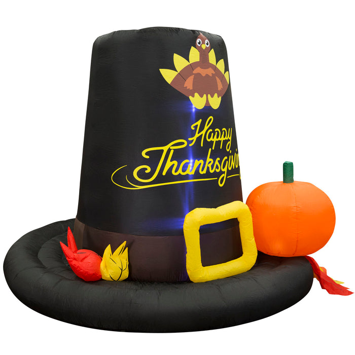 6ft Tall Thanksgiving Pilgrim Hat Lawn Inflatable, Bright Lights, Built-in Fan, and Included Stakes and Ropes