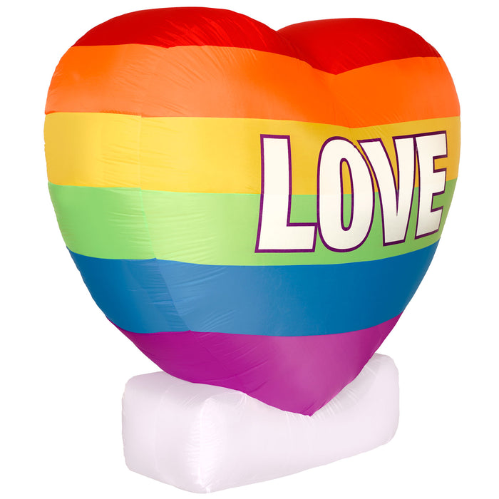 6ft Tall Valentine's Day "Love" Rainbow Heart Lawn Inflatable, Bright Lights, Built-in Fan, and Included Stakes and Ropes
