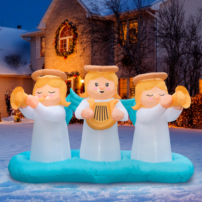 4ft 6in Tall Christmas Angel Trio Lawn Inflatable, Bright Lights, Built-in Fan, and Included Stakes and Ropes