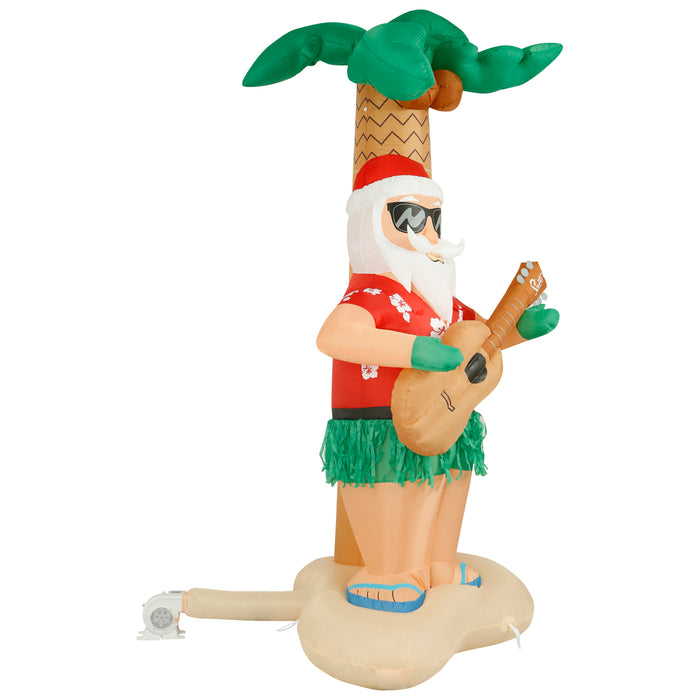 8ft Tall Christmas Hula Santa Lawn Inflatable, Bright Lights, Built-in Fan, and Included Stakes and Ropes