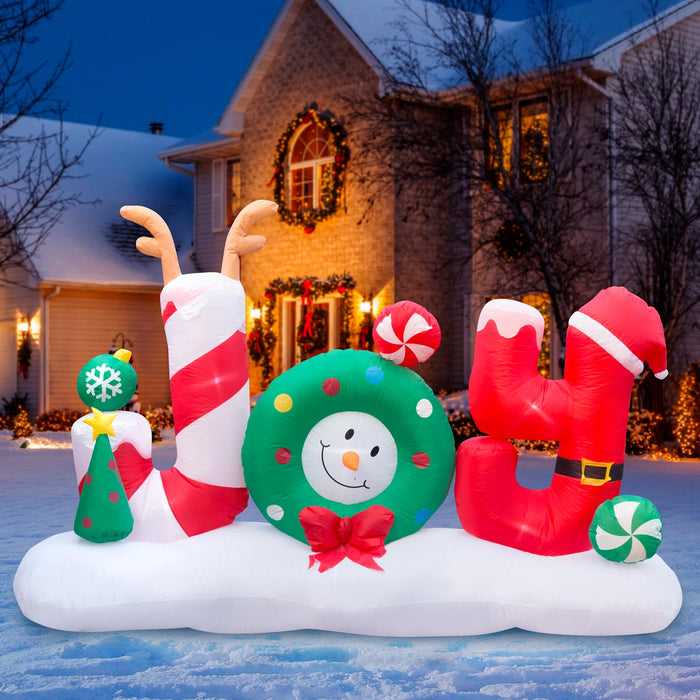 9ft Long Christmas "Joy" Sign Lawn Inflatable, Bright Lights, Built-in Fan, and Included Stakes and Ropes