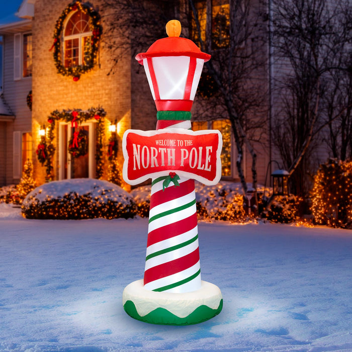 6ft Tall Christmas North Pole Lamp Lawn Inflatable, Bright Lights, Built-in Fan, and Included Stakes and Ropes