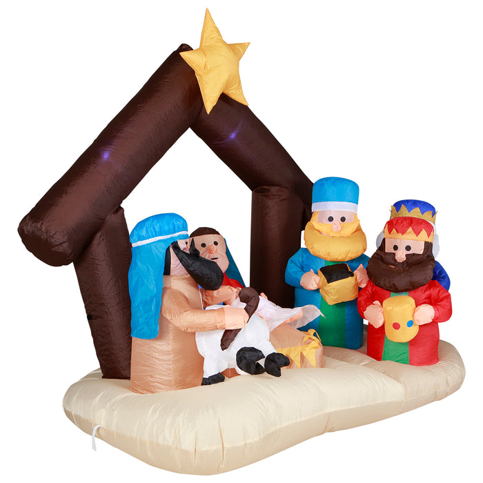 6ft 6in Wide Christmas Nativity Scene Lawn Inflatable, Bright Lights, Built-in Fan, and Included Stakes and Ropes