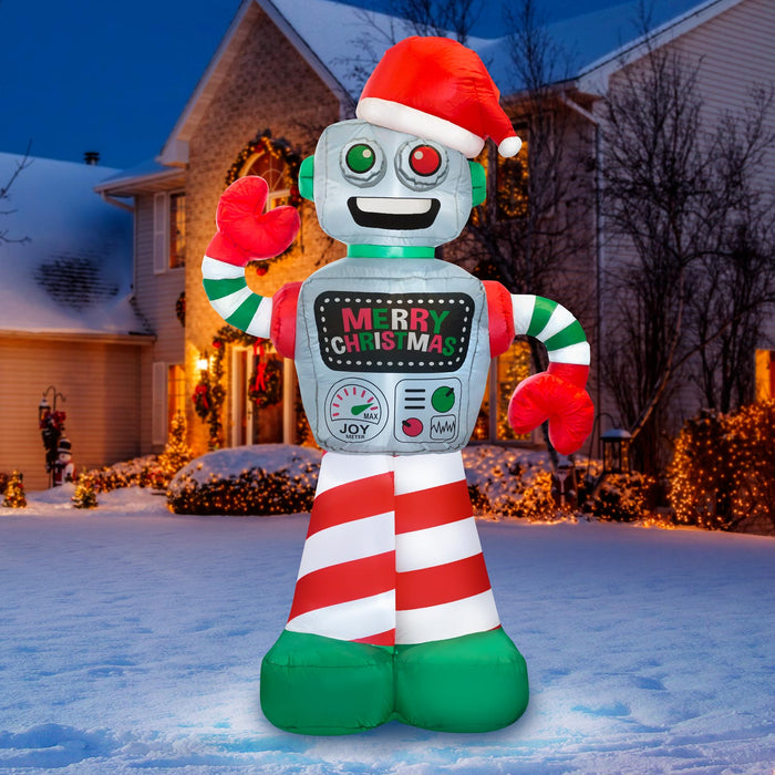6ft Tall Christmas Robot Lawn Inflatable, Bright Lights, Built-in Fan, and Included Stakes and Ropes